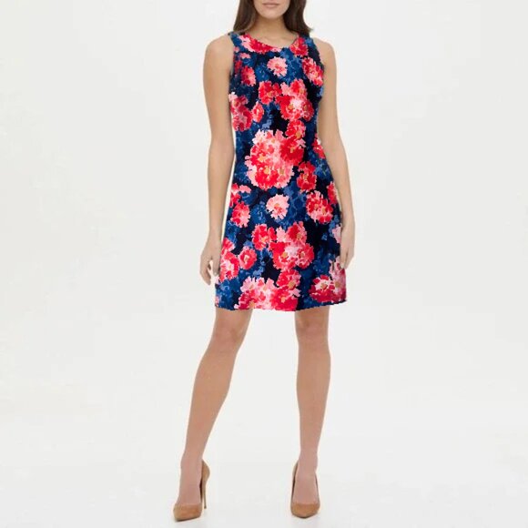 Tommy Hilfiger Dresses & Skirts - Tommy Hilfiger navy floral scuba sheath dress! Size 12 Navy blue red pink